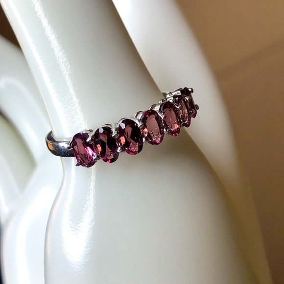 Tourmaline Sterling Silver Single Band Ring w Seven Faceted Oval Gems Sz 8-3/4 - Picture 16 of 17